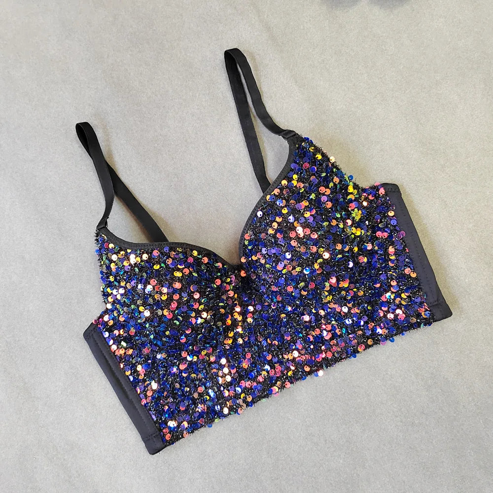 Sequined Glitter Bustier Crop Top & Beaded Stage Camisole