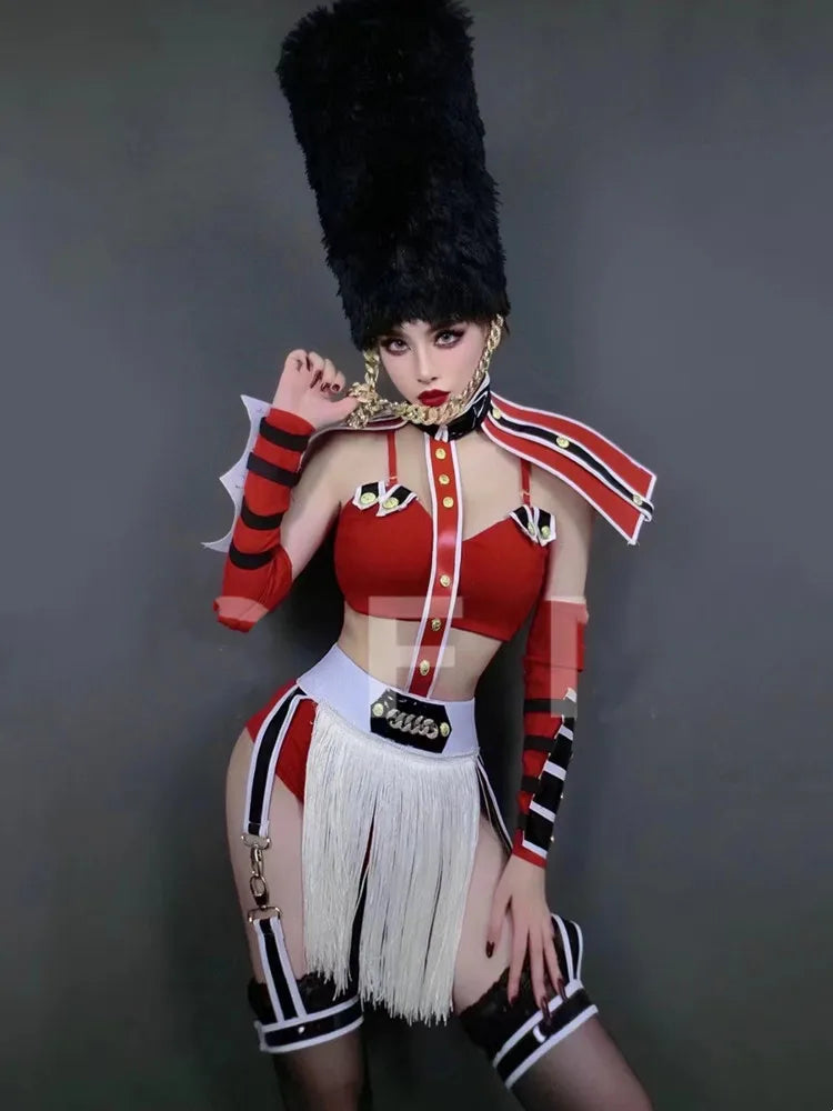 Bar Nightclub DJ DS Gogo Dance Costume Women Dancer Team Stage Party Rave Outfits Military Style Performance Drag Queen Costume