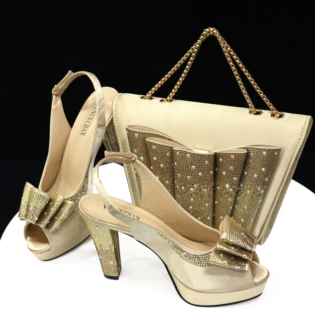 Italian gold Shoes And Bag Set