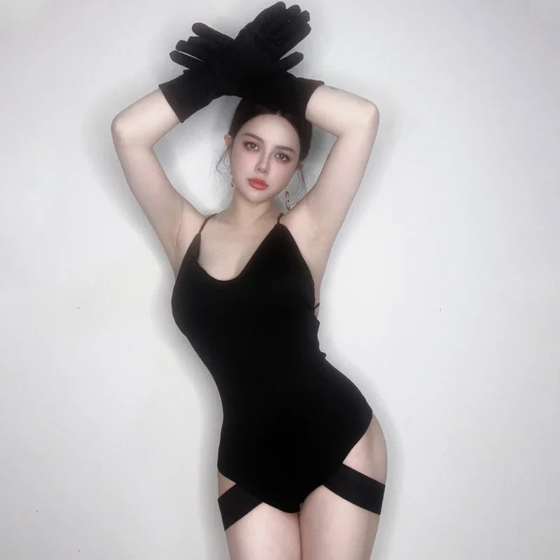 Asymmetrical Cutout Jazz Bodysuit Gogo Dancer Rave Stage Performance Leotard