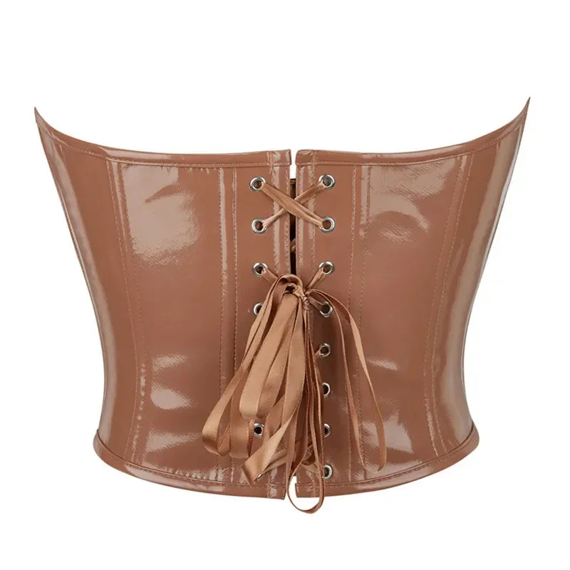 Shiny PVC PU Leather Bustier Corset Crop Top Body Shaper Vest