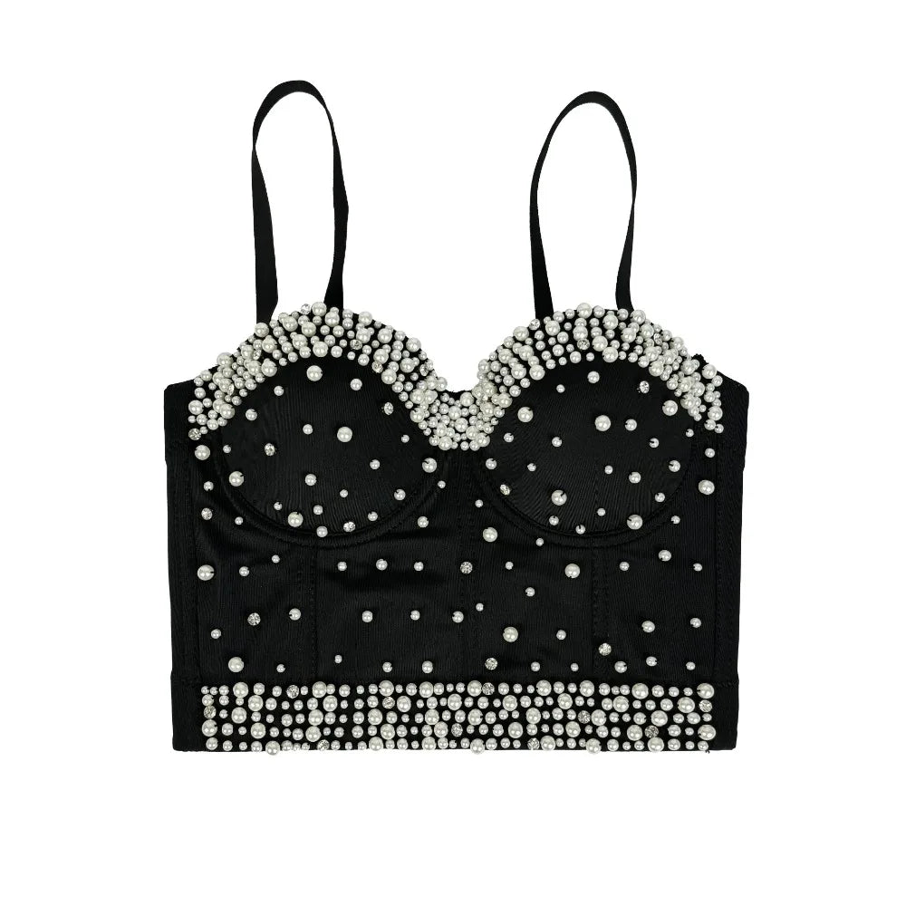 Sparkly Rhinestone Corset Crop Top Showgirl Stage Performance Camisole Bustier