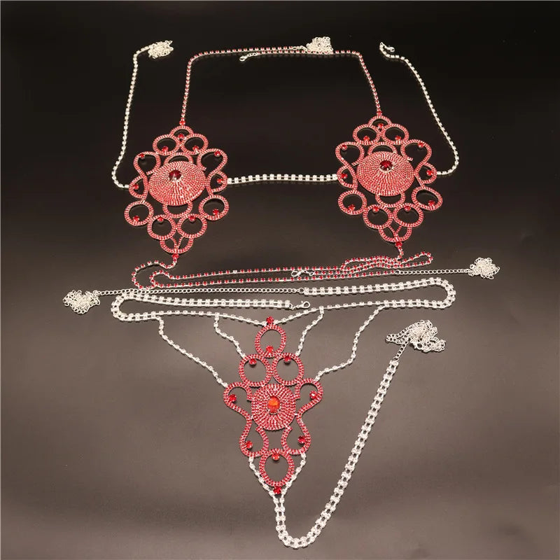 Crystal Bra & Thong Costume Chain Set