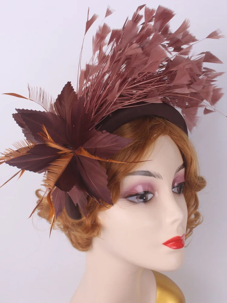 25cm Feather Floral Ribbon Fascinator Headband Kentucky Derby Cocktail Tea Party Hat