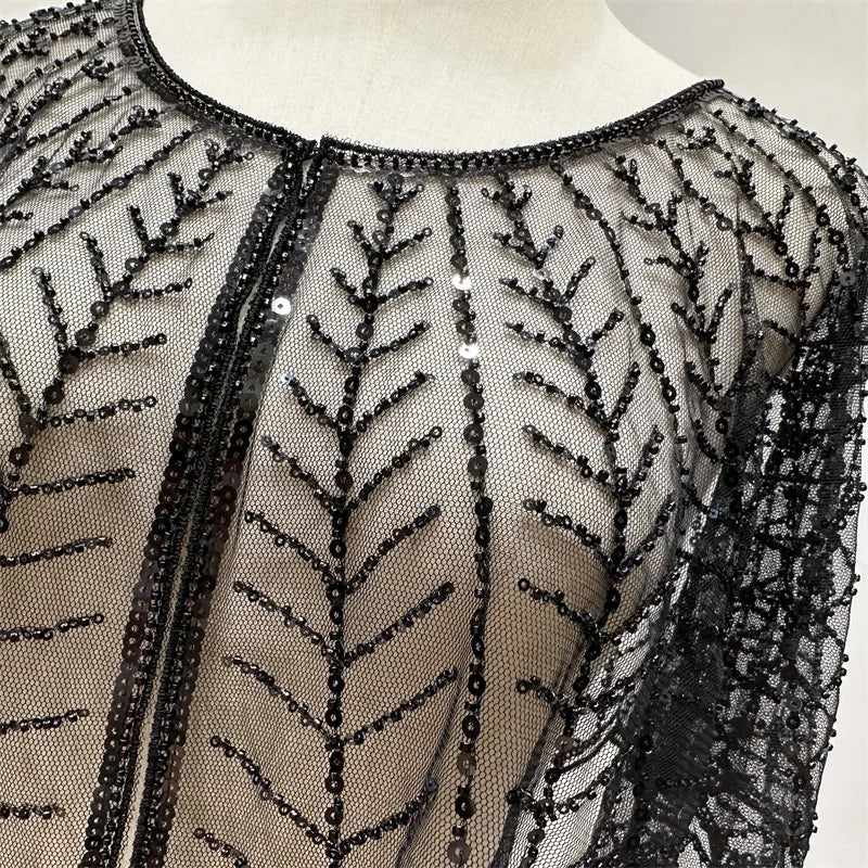 Sparkly Sequin & Beaded Leaf Mesh Capelet Evening Shawl Bolero Jacket