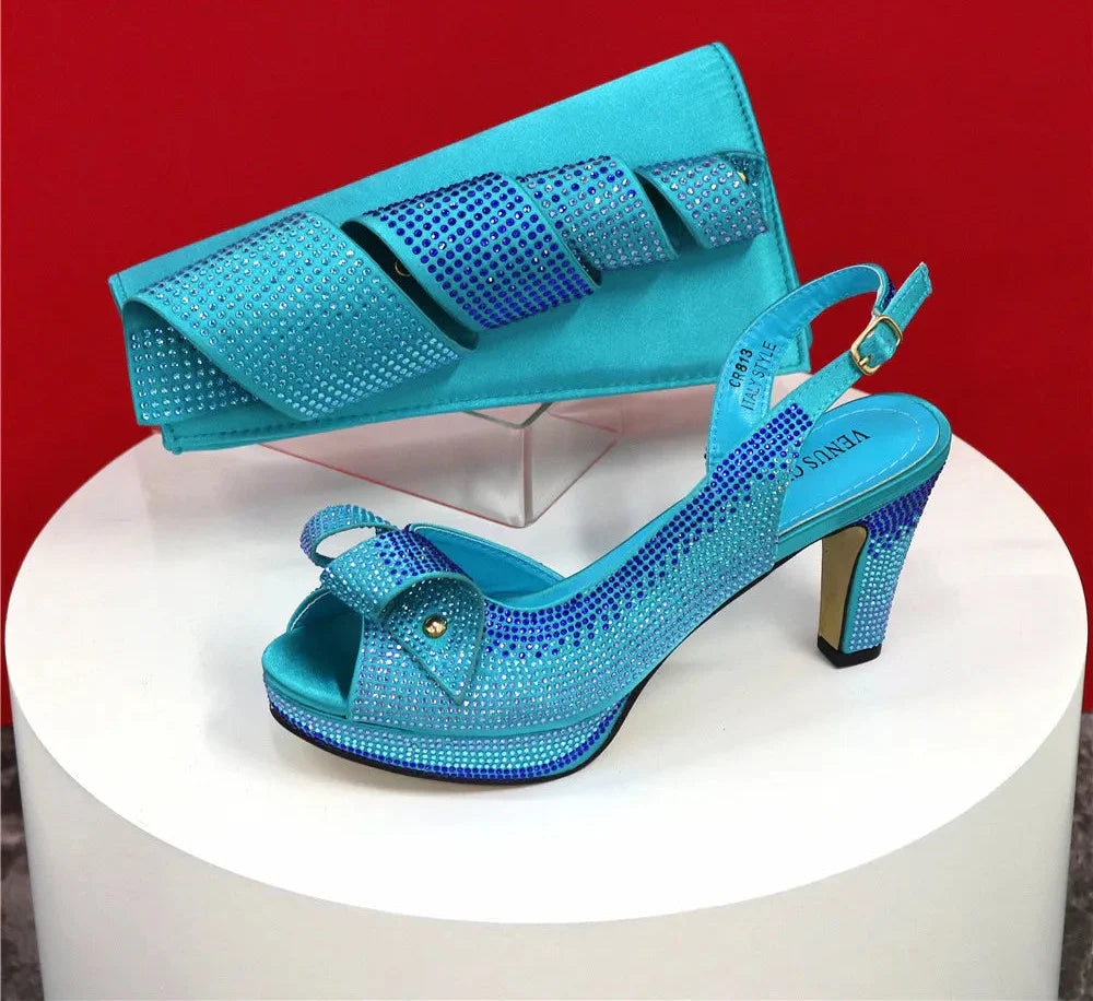 Italian Design Diamond-Encrusted Bag And High-Heeled Shoes Set