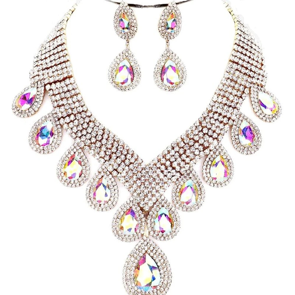 Rhinestone Drop Necklace & Earrings Set