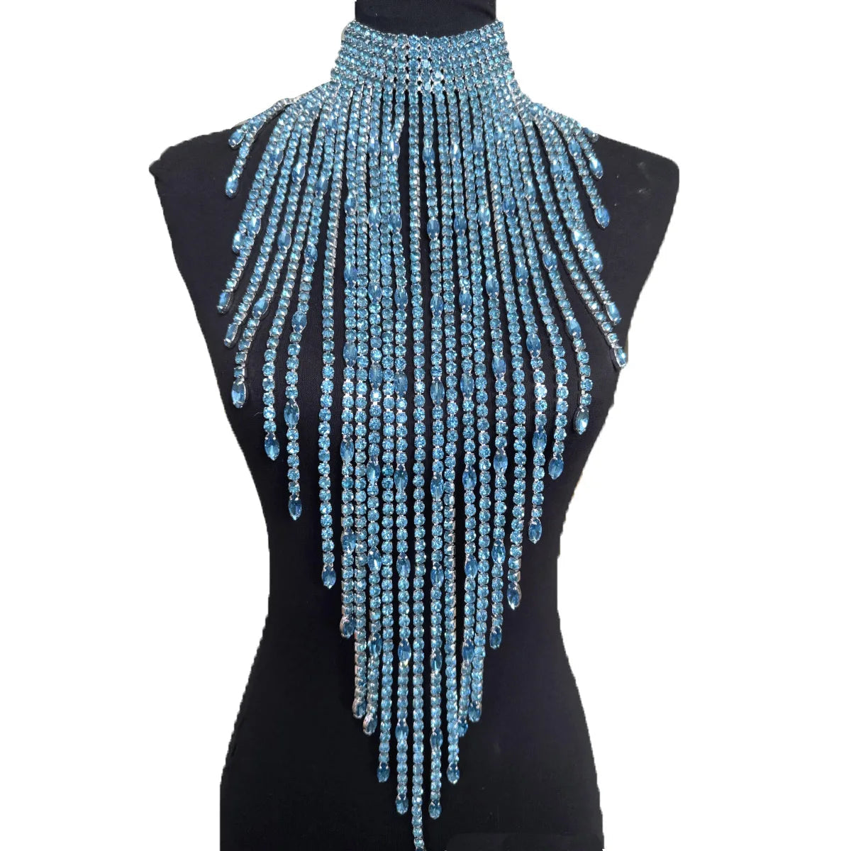 Oversized Crystal Rhinestone Tassel Choker Necklace Drag Queen Stage Body Jewelry