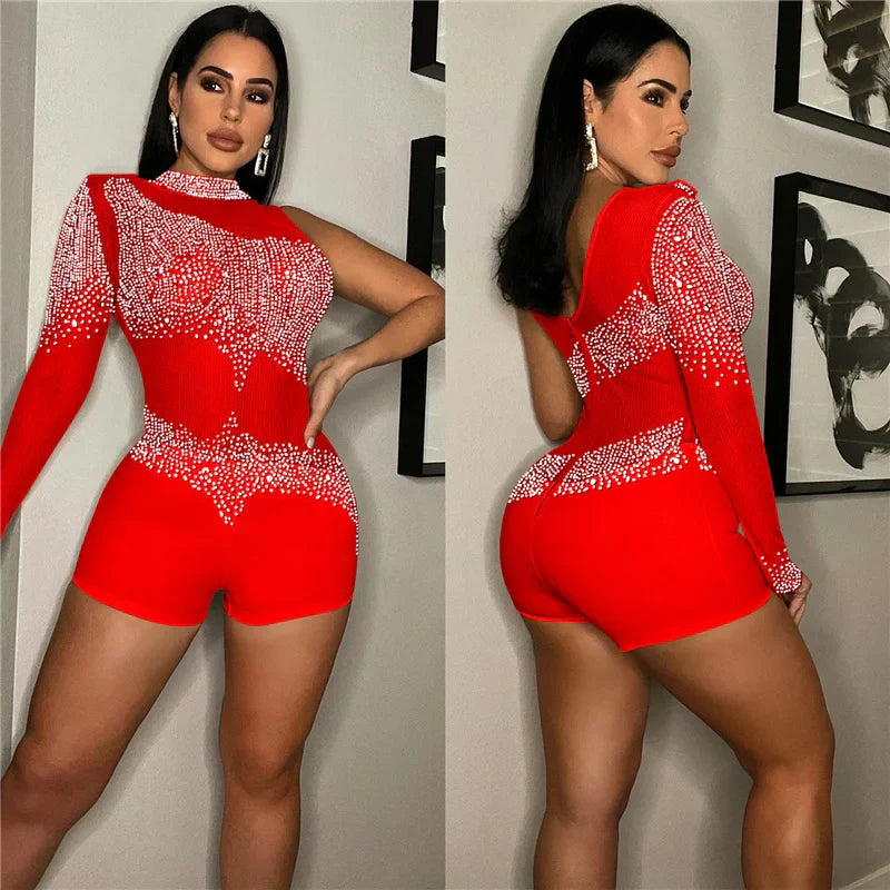 Sparkly Rhinestones Mesh Romper