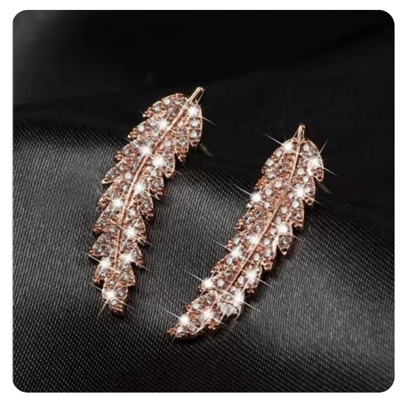 Crystal Leaf Feather Ear Climbers