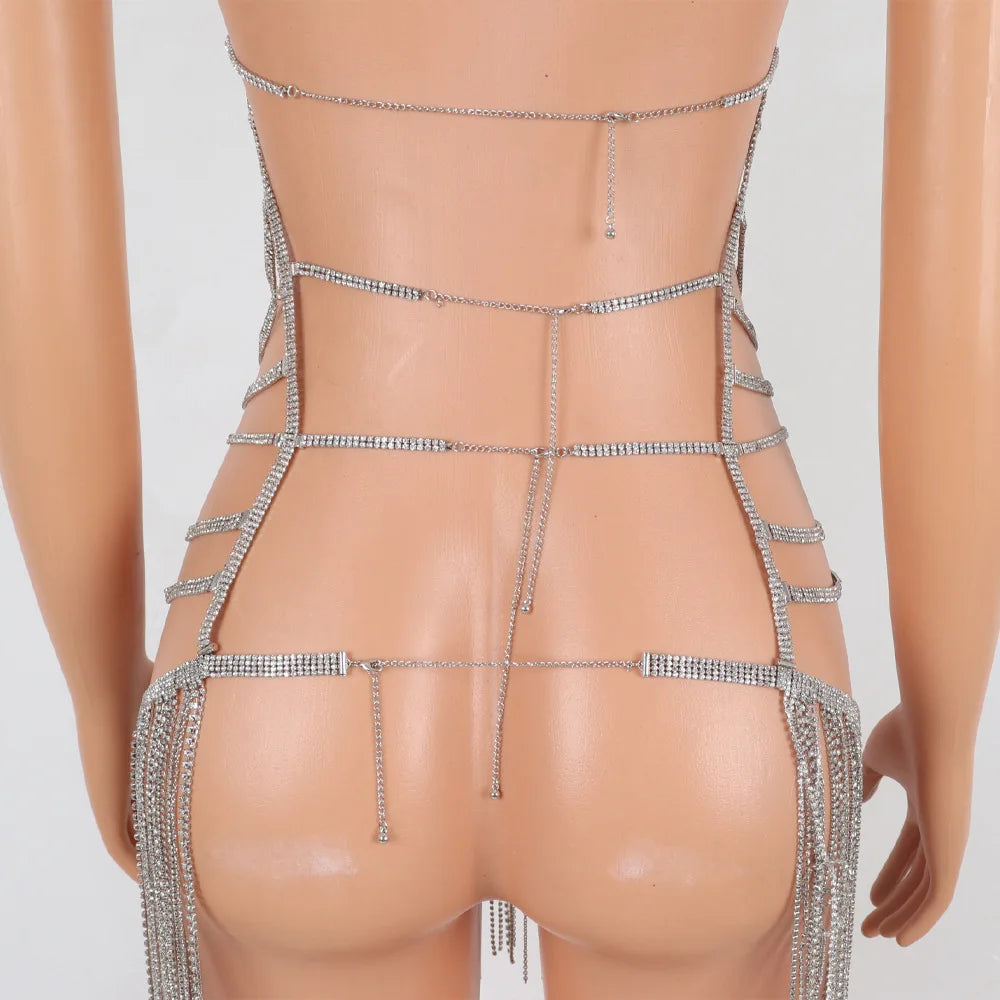 One-Piece Crystal Fringe Chain Dress