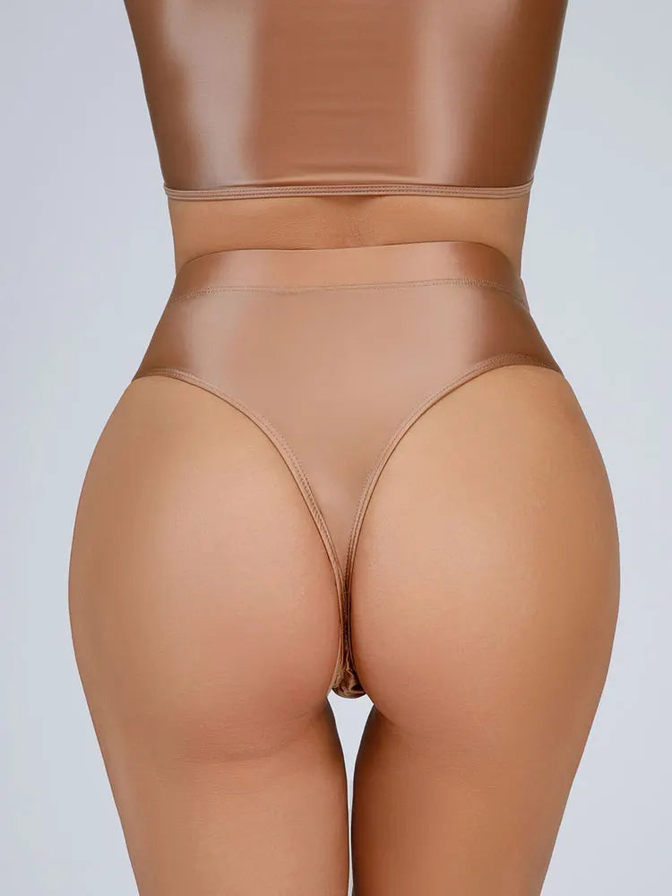 Sexy Women Shiny High Waist G-string Sheer Yoga Shaper Sexy Brief Candy Color Elastic T-Back Oil Glossy Thong UnderWear Dance