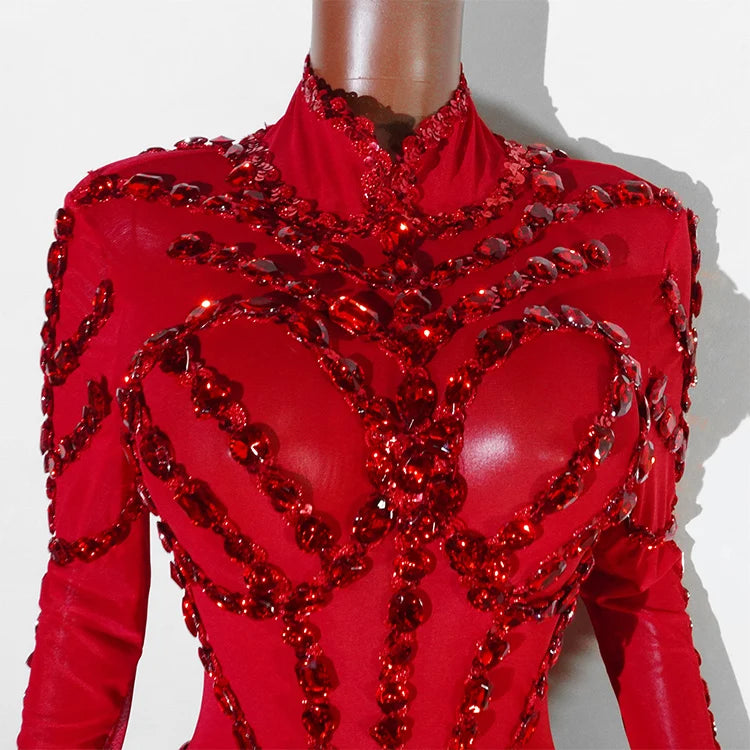 Rhinestone Mesh Jumpsuit Costume Set