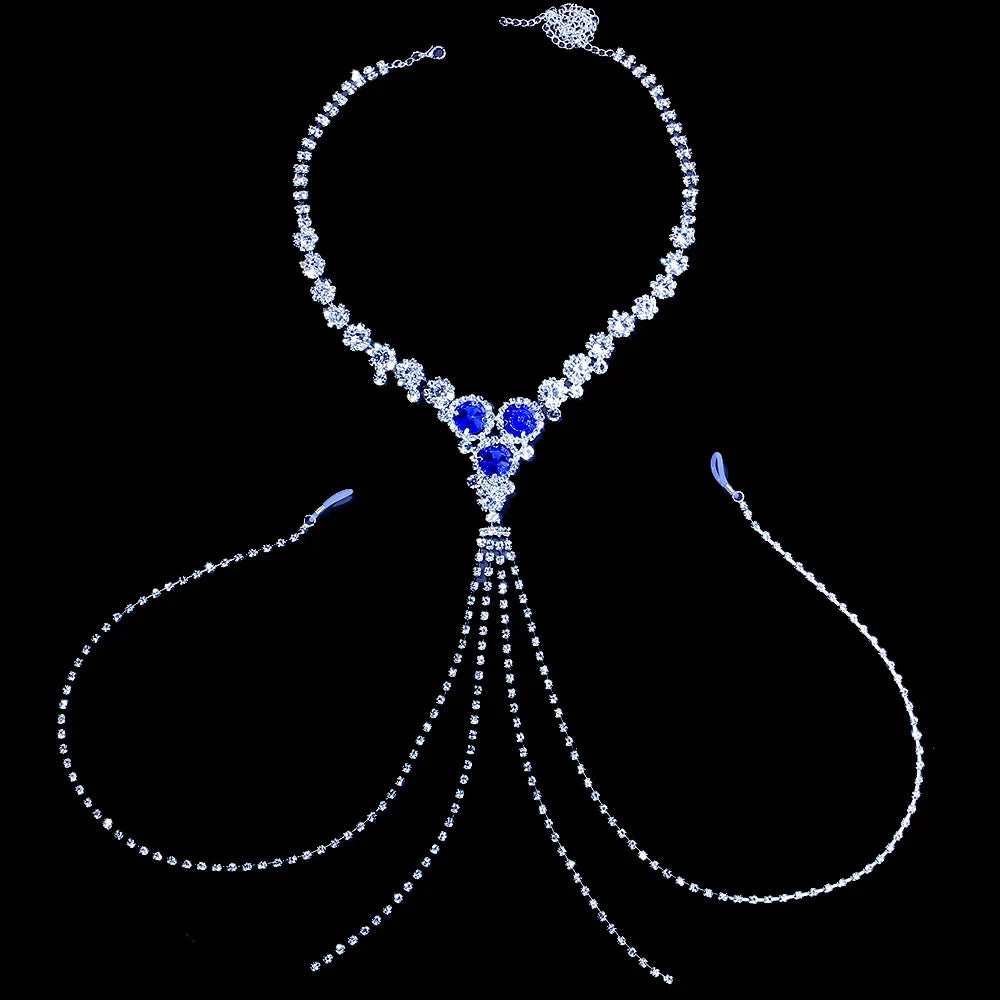 Blue Rhinestone Nipple Body Chain