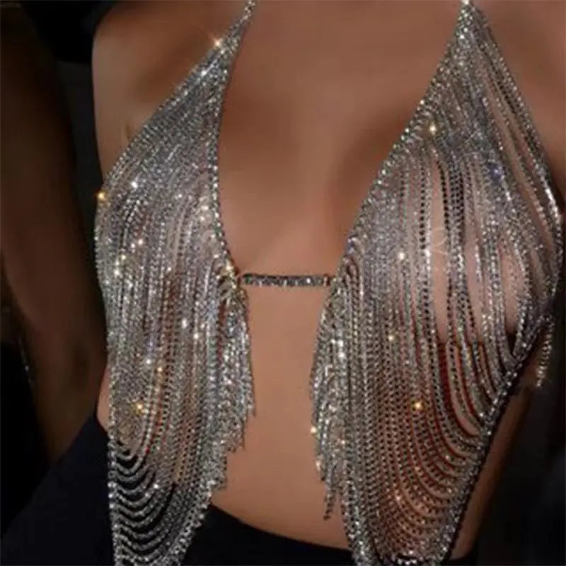 Dazzling Crystal Tassel Bra Chain & Thong Bikini Body Jewelry Set