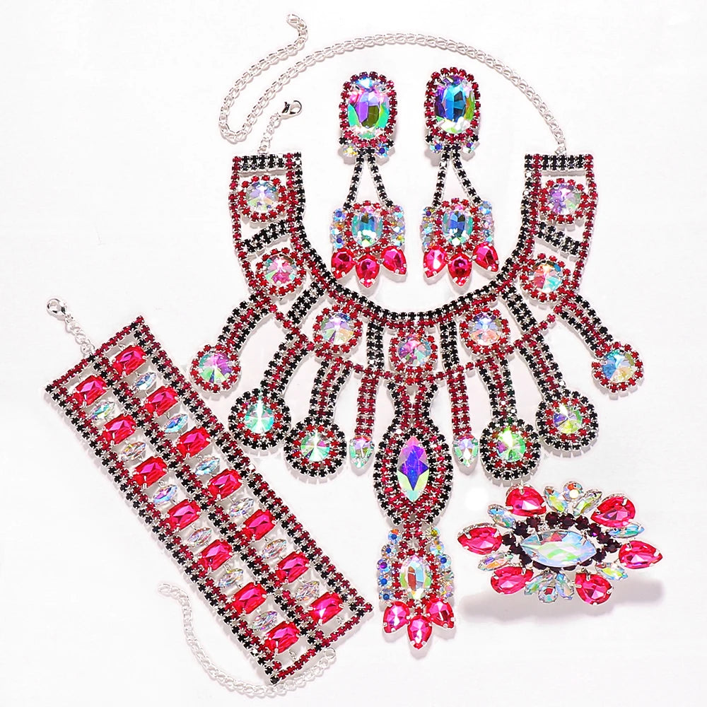 Purple Rhinestone Necklace, Earrings, Bracelet & Ring Set