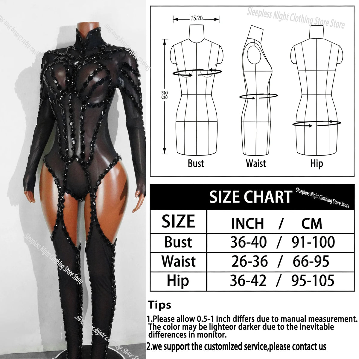 Rhinestone Mesh Jumpsuit Costume Set