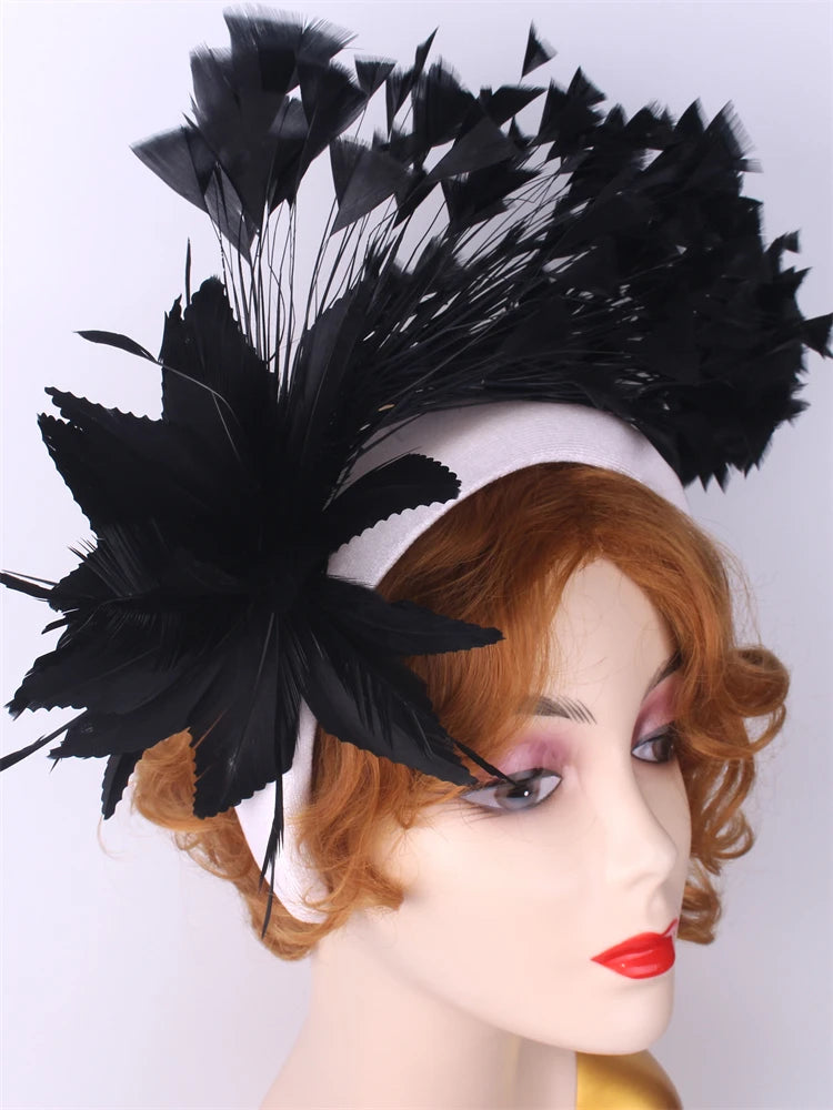 25cm Feather Floral Ribbon Fascinator Headband Kentucky Derby Cocktail Tea Party Hat