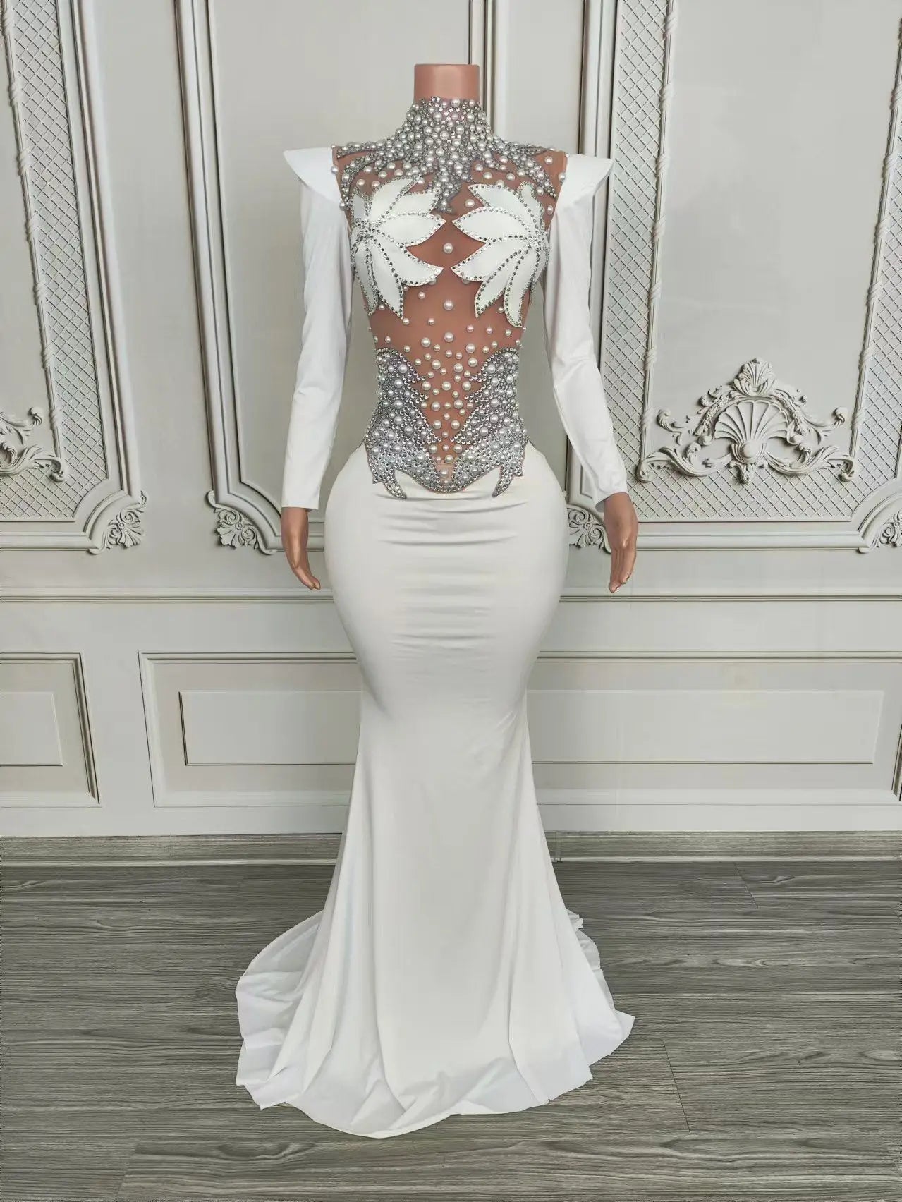 Rhinestone Floral Embroidered Mermaid Gala Gown & Trailing Evening Dress