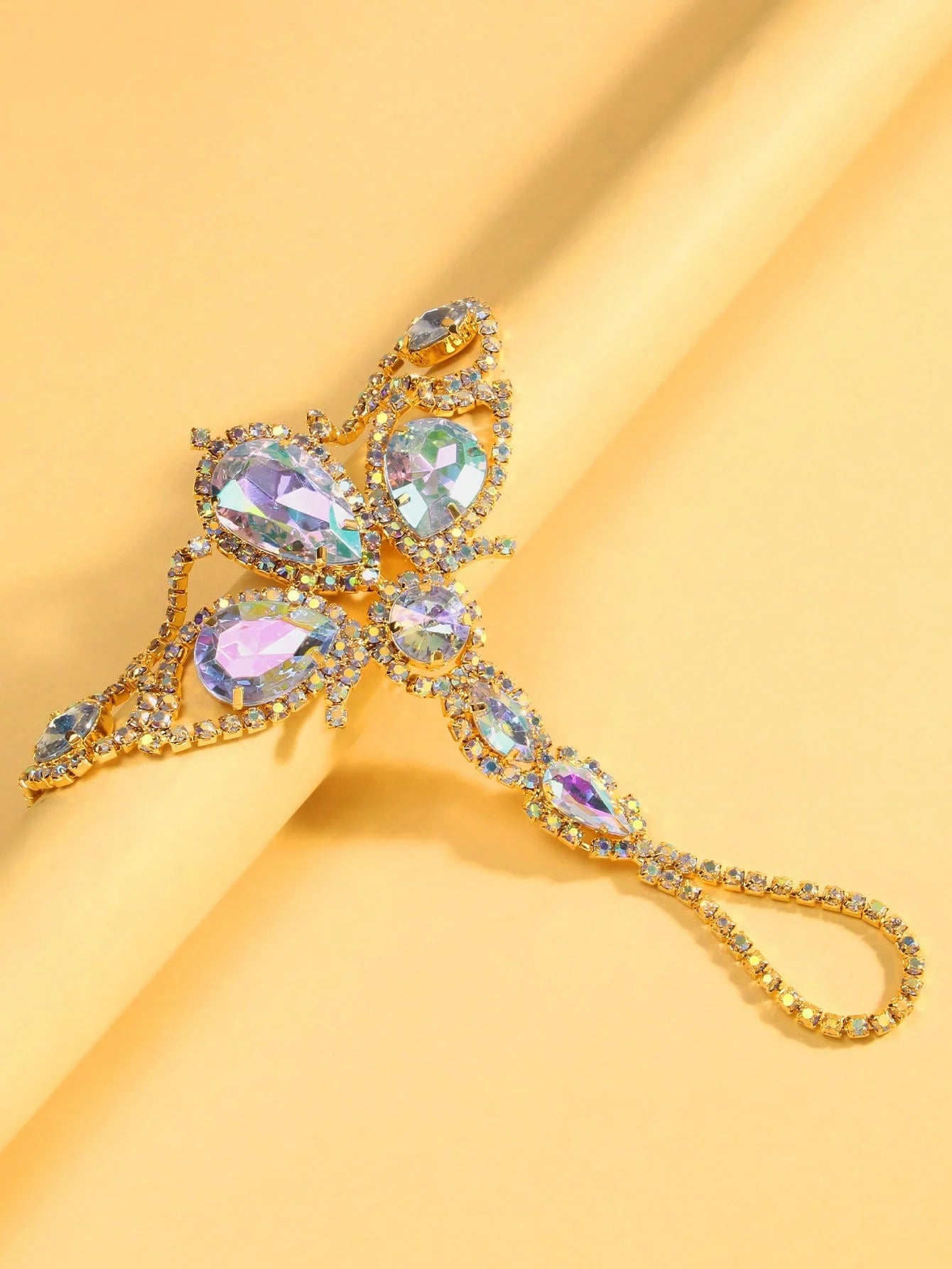 Oversized Crystal Rhinestone Hand Harness Bracelet Drag Queen Catwalk Stage Jewelry