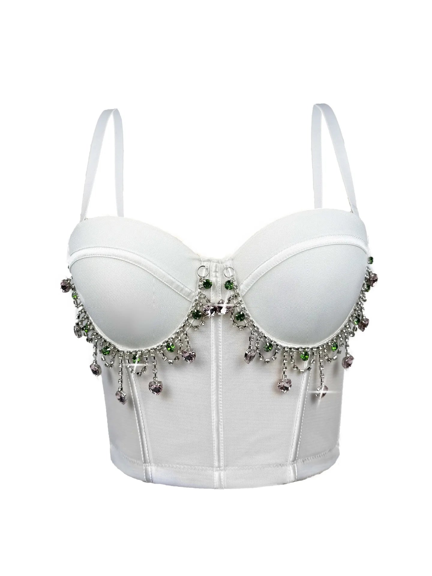 Mesh Bustier Corset Crop Top Diamond Embroidery Tassel Evening Party Bralette