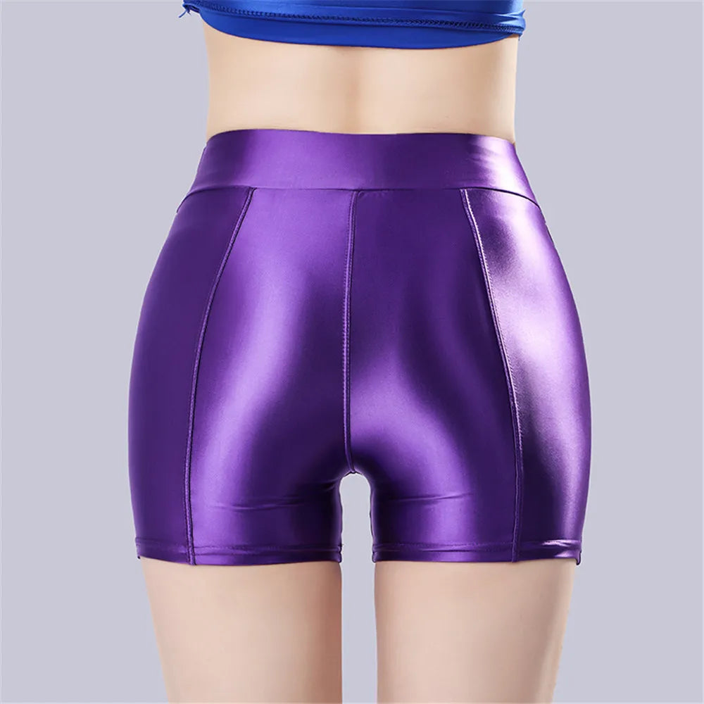 Sexy Women Smooth Shiny Satin Shorts Show Hip Wetlook Summer Shorts Candy Color Bottom Wear Safety Short Fashion Sexy Leggings