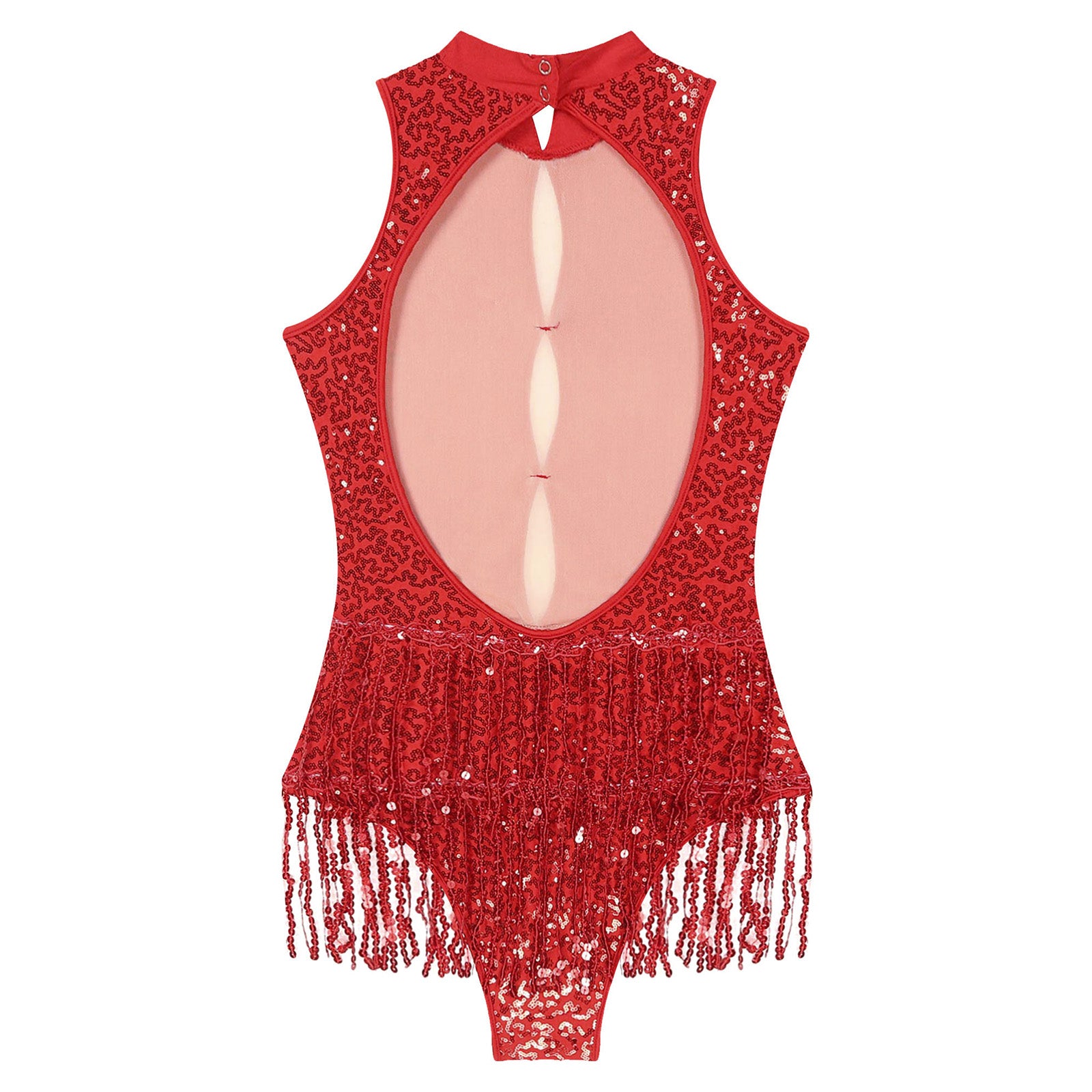 Glitter Sequin Fringe Latin Dance Leotard & Backless Performance Bodysuit