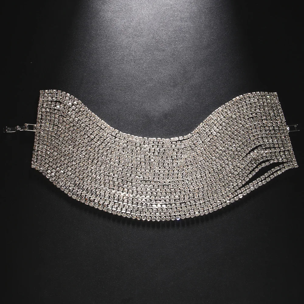 Oversized Multilayer Crystal Rhinestone Wide Cuff Bracelet Drag Queen Stage Jewelry
