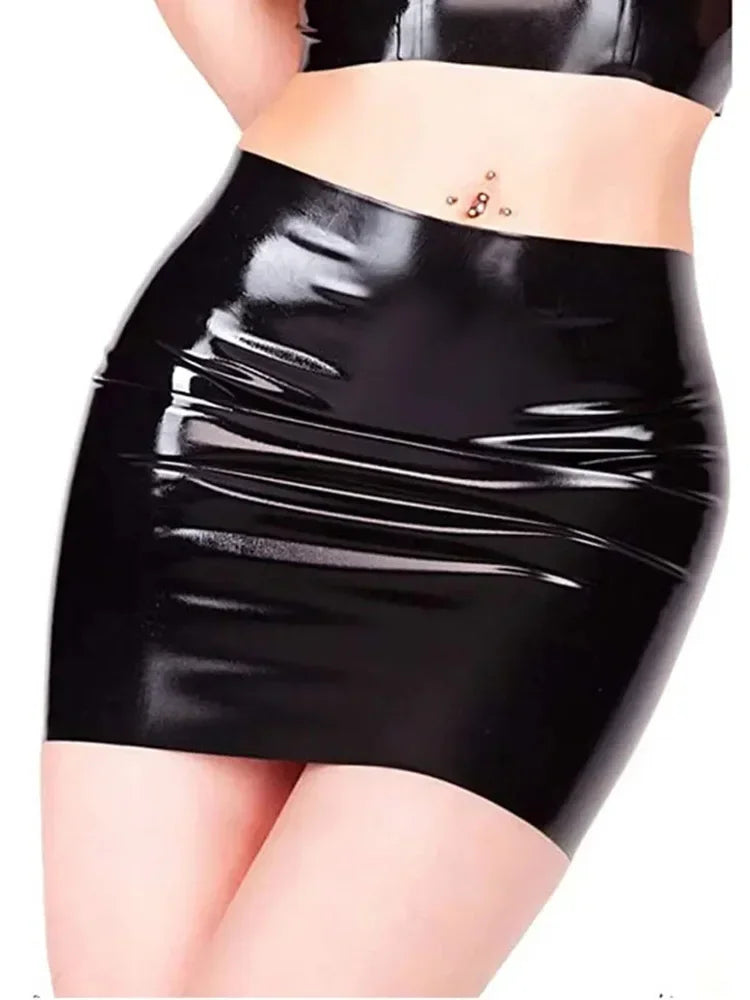 Glossy PU Faux Leather Micro Mini Skirt High-Stretch Liquid Shine Pencil Skirt
