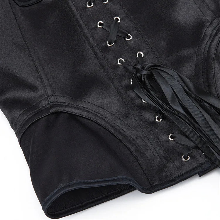 Overbust Corset Bustier Top Built-In Bra Cup Lace-Up Waist Cincher