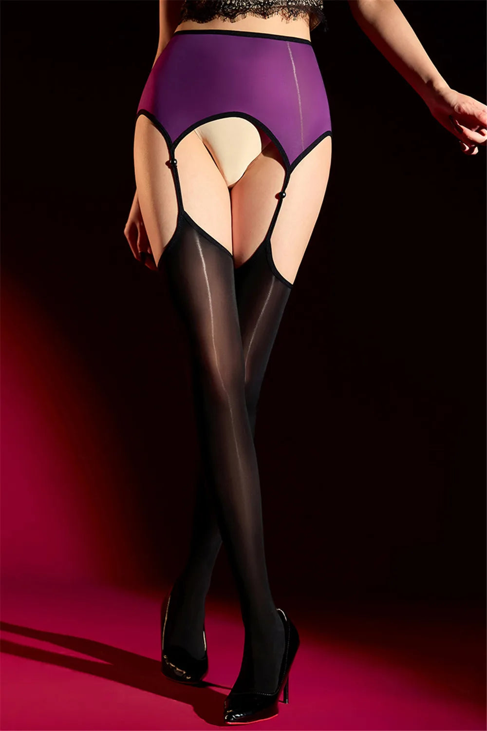 Women Pearl Holow Out Pantyhose 8D 912 Pin Open Crotch Bandage Tights Sheer See Through Oil Glossy Shiny Maid Garters Stockings