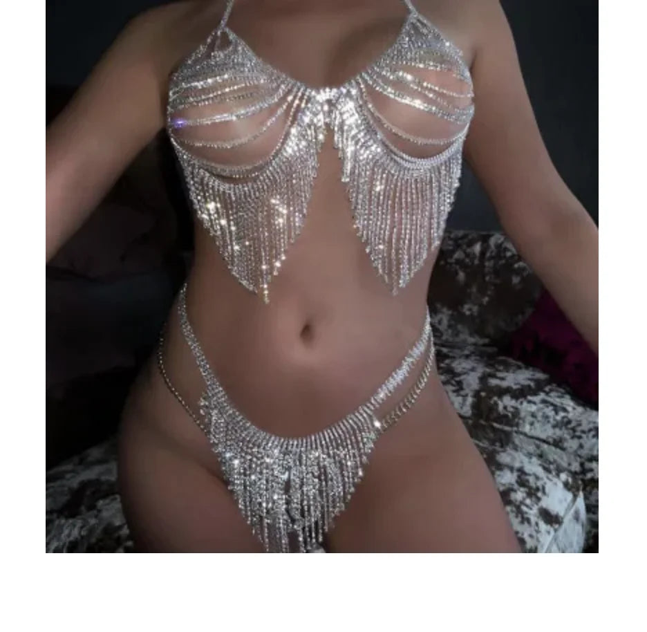 Teardrop Crystal Tassel Bra & Waist Jewelry