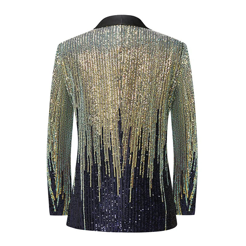 Men's Luxury Gradient Sequin Blazer Shawl Lapel Formal Stage Tuxedo Jacket
