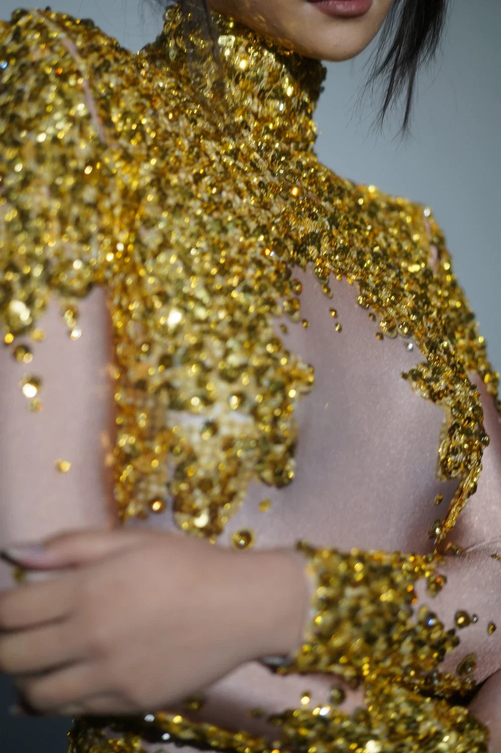 Sparkly Rhinestone & Sequin Stretchy Leotard Stage Performance Costume