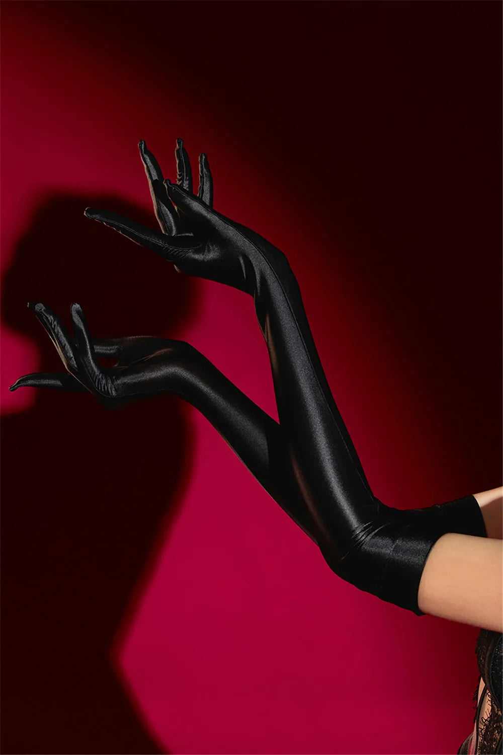 Oil Glossy Satin Smooth Five-Finger Long Elbow Gloves High-Stretch Luxury Evening Gloves