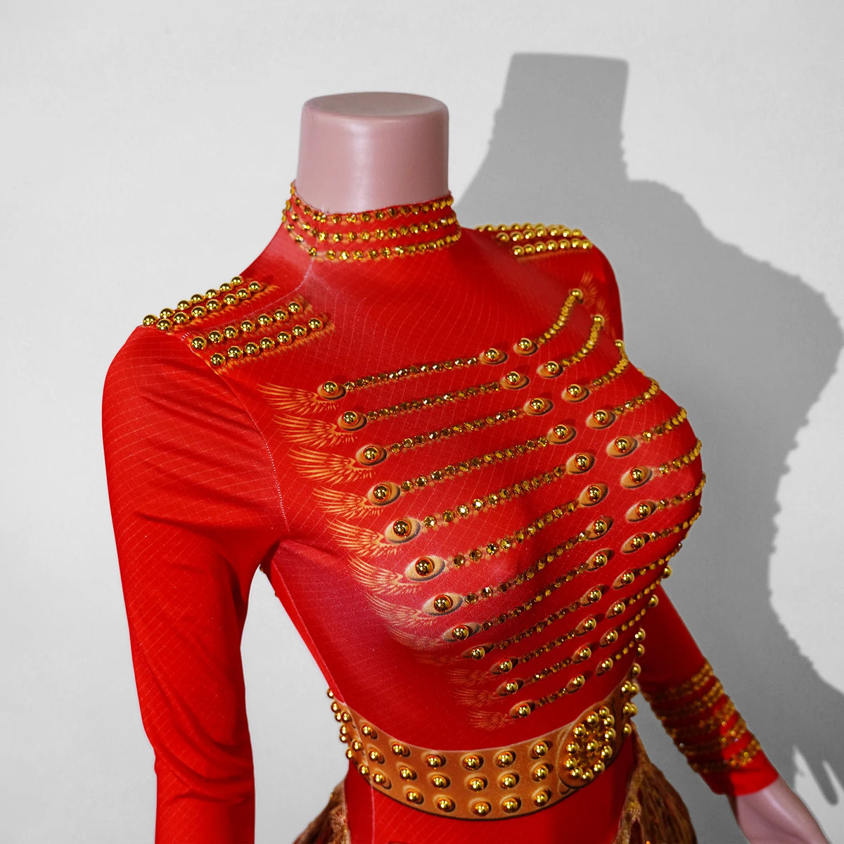Red Ringmaster Circus Costume for Women | Gold Fringe Leotard for Stage & Dance