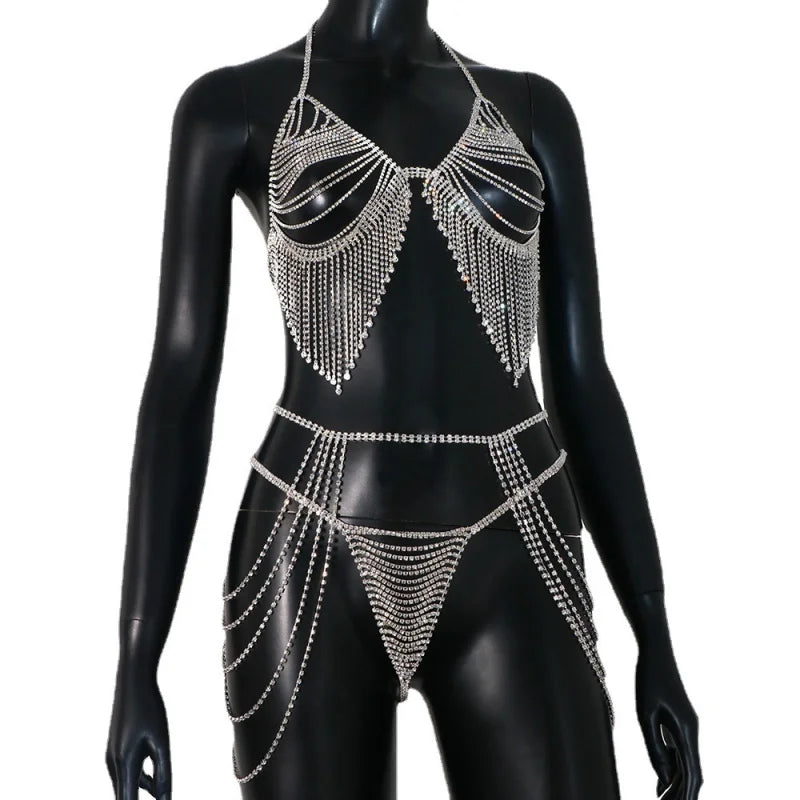 Rhinestone Tassel Bra, Brief & Waist Jewelry