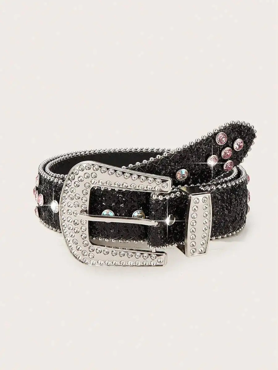 Rhinestone Embellished Animal Print PU Leather Belt
