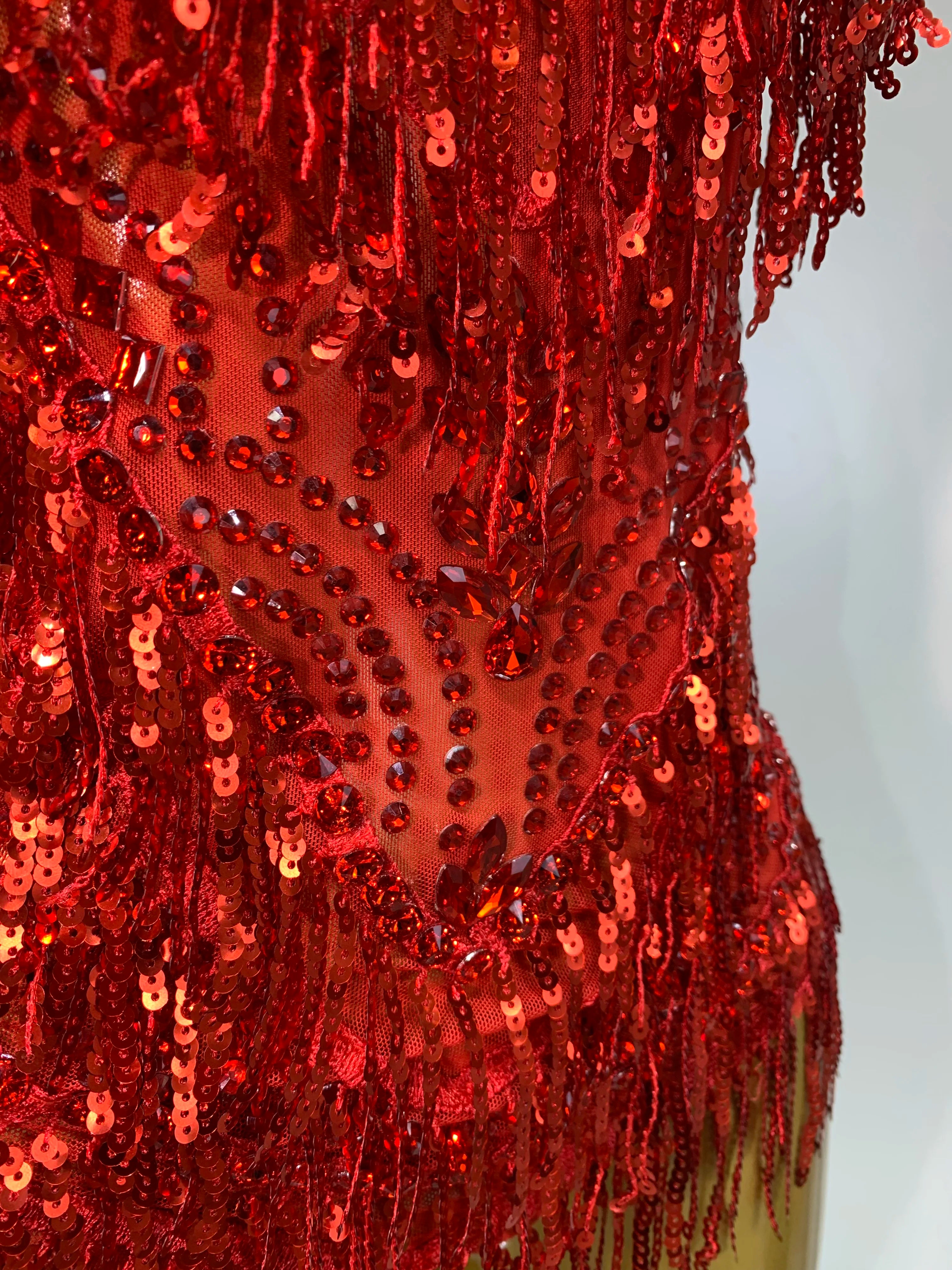 Sparkly Rhinestone Tassel Backless Mesh Bodysuit Luxury Stage Performance Costume
