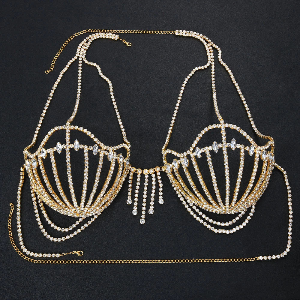 Rhinestone Shell Bra Crystal Chest Body Chain