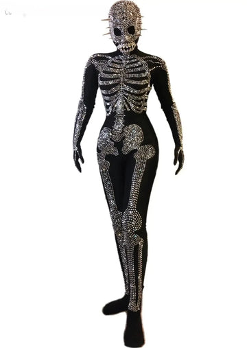The Stardust Midnight Macabre – Rhinestone Skeleton Performance Bodysuit