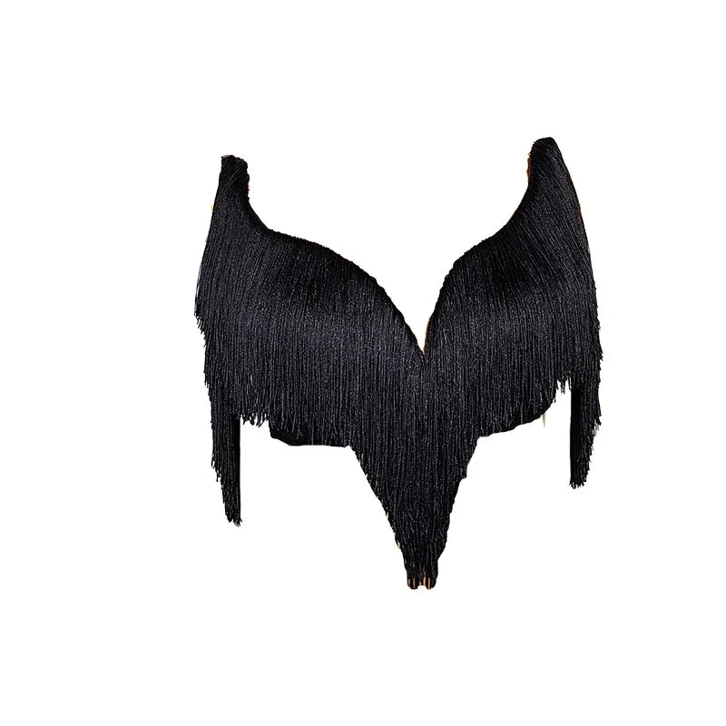 Black Latin Dance Fringe Camisole Top & High-Motion Practice Pants Set