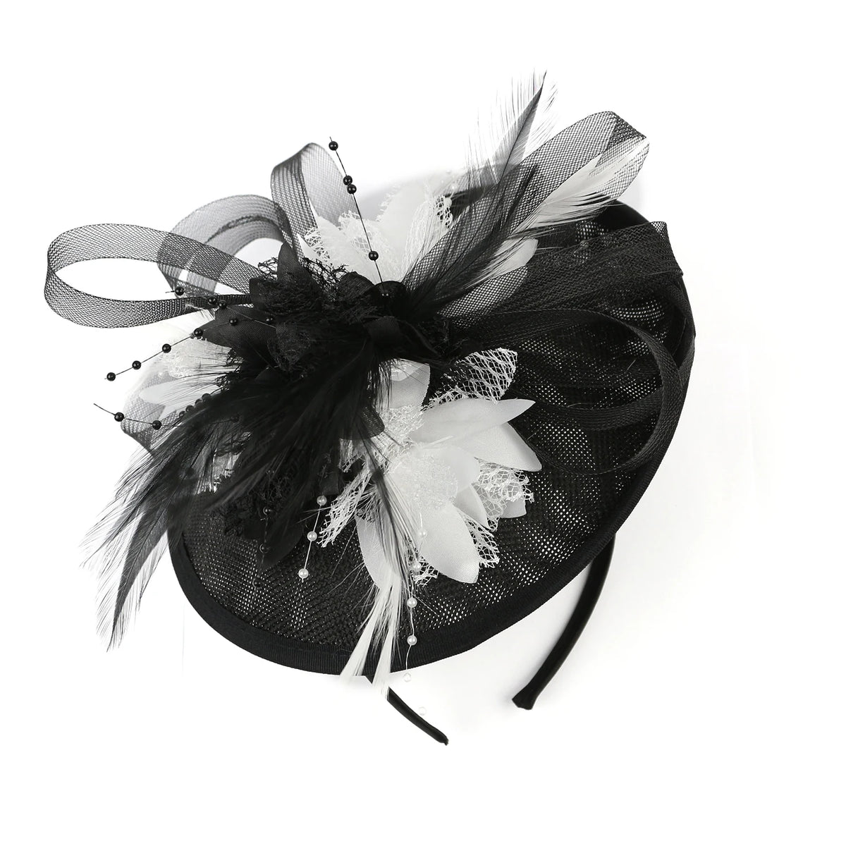 Feather Flower Mesh Fascinator with Clip & Headband