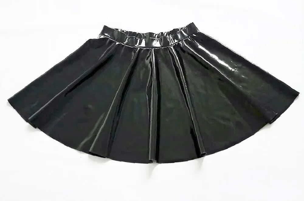 Fashion Women Gothic Style PU Skirt One Pieces Skirts PVC Shiny Flared Pleated  Mini A Line Skirts Street Maid Ruffled Skirt