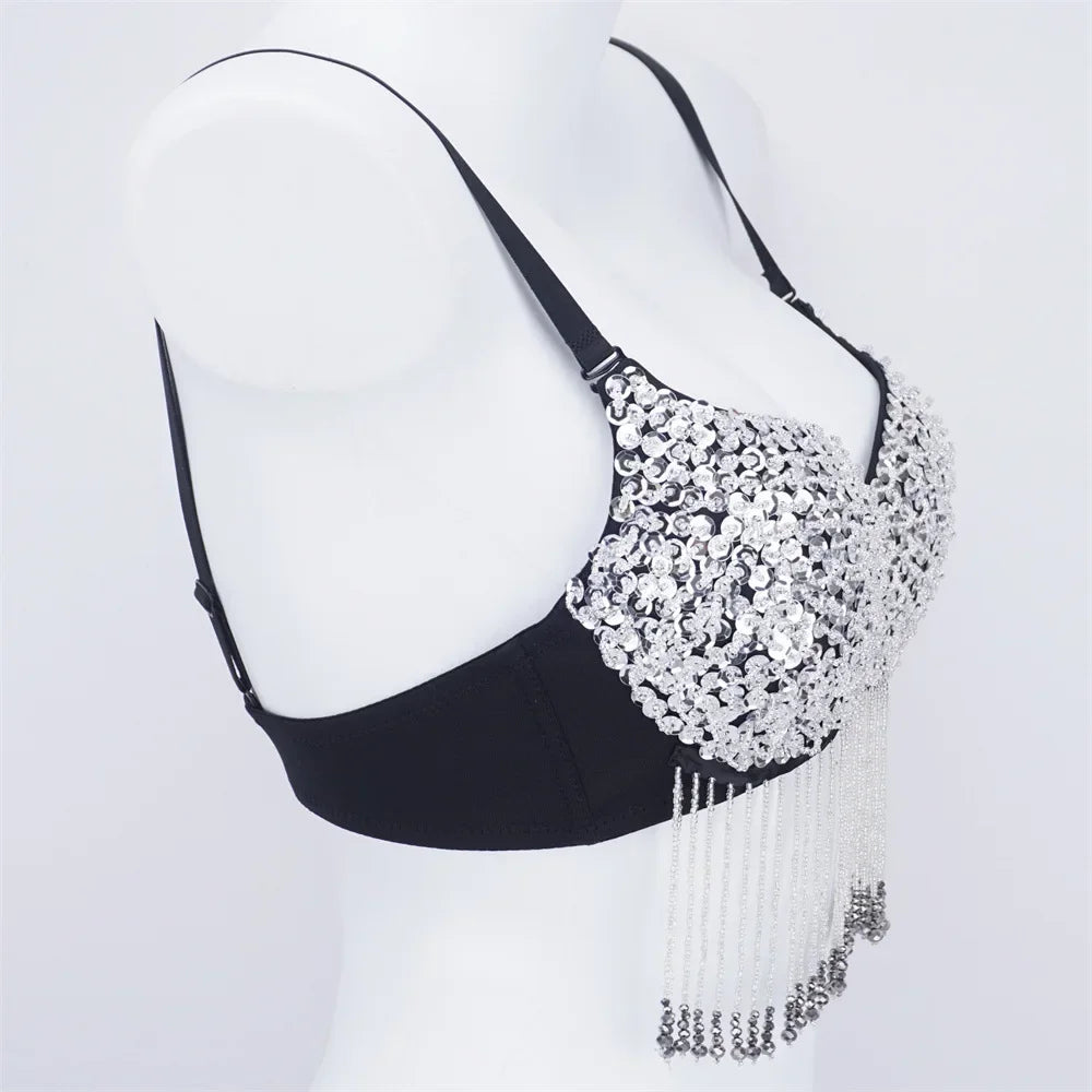 Sparkly Rhinestone Corset Top Showgirl Stage Performance Push-Up Bustier