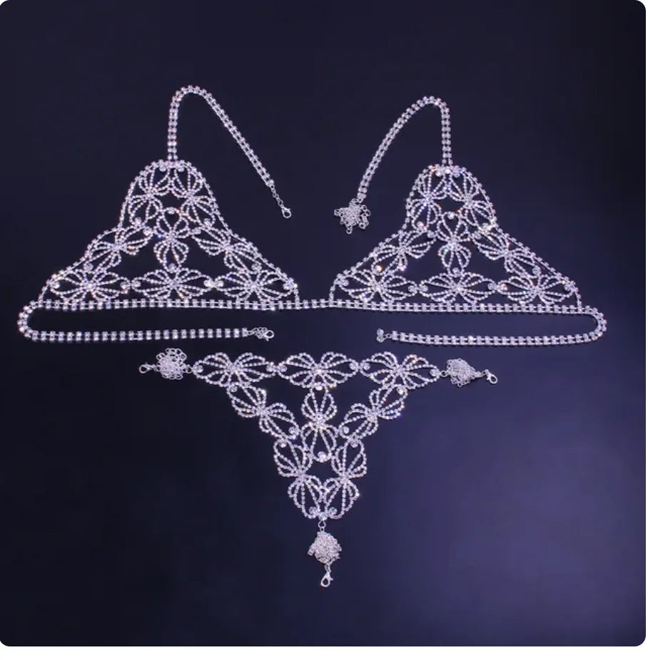 Geometric Crystal Bra & Thong Body Jewelry