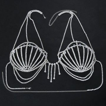 Rhinestone Shell Bra Crystal Chest Body Chain