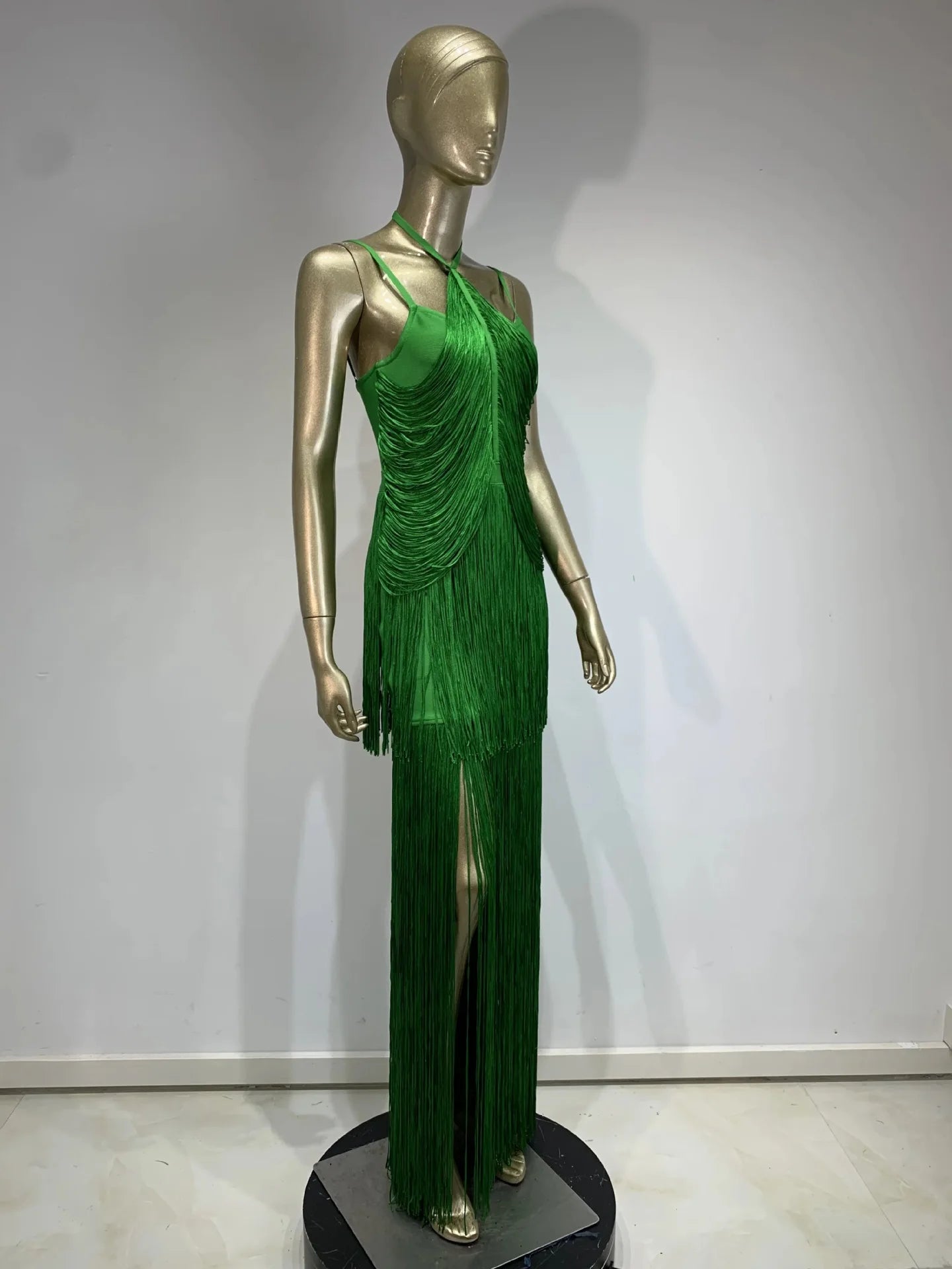 Double-Layer Fringe Bandage Ankle-Length Evening Gown & Gala Dress