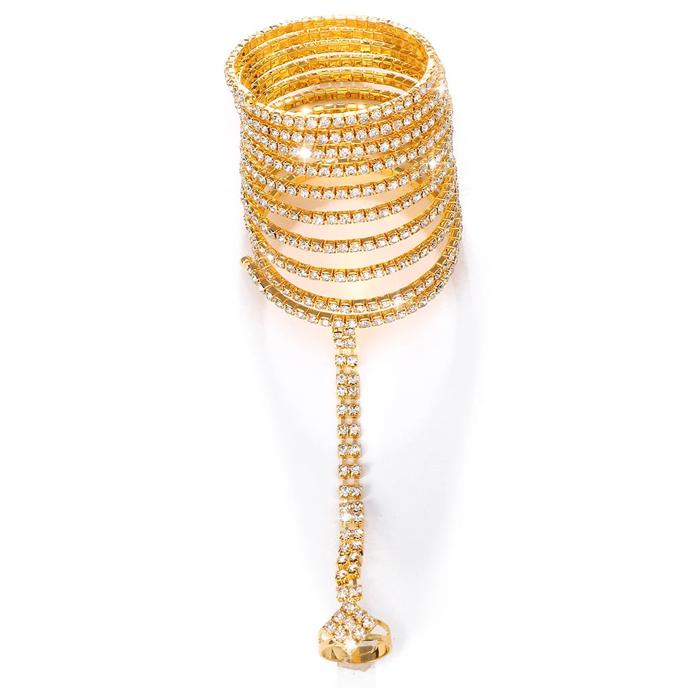 Layered Rhinestone Finger Chain Bracelet