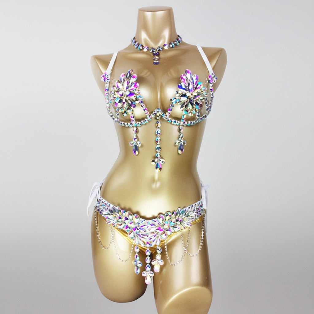 Dazzling Samba Carnival Rhinestone Bikini Set & Belly Dance Stage Costume